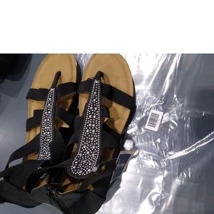 VJH confort Women Comfort Flat Sandals Rhinestone Open Toe Slip On